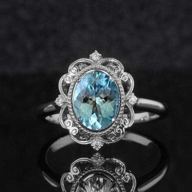 Vintage Aquamarine Engagement Ring Rose Gold wedding Ring 2ct Antique -  Giliarto
